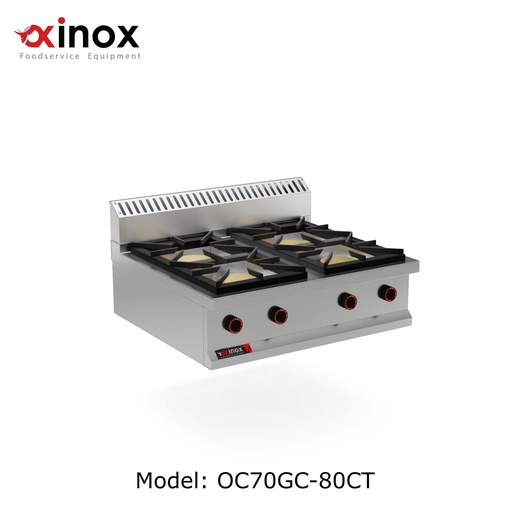 [Oxinox model OC70GC-80CT] Gas cooker 4 open burners - table top