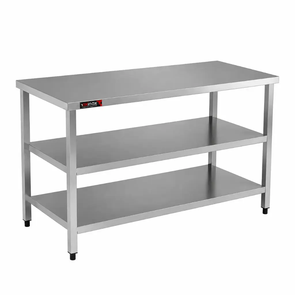 Central work Table W/ middle and bottom shelf
Dims: 700x700x850 mm