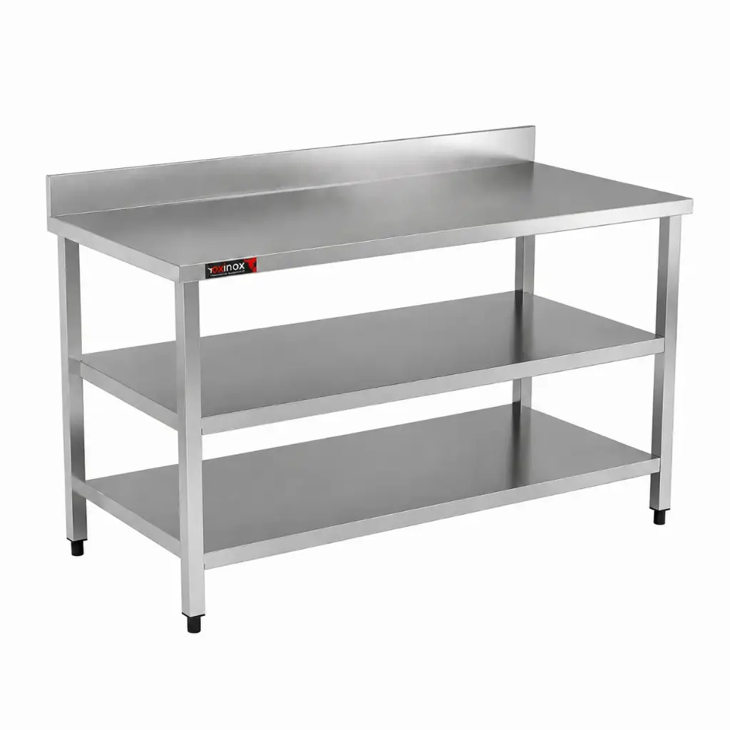 Work table with backsplash  W/ middle and bottom shelf
Dims: 1000x700x850 mm