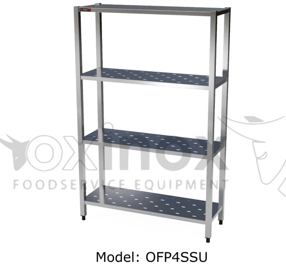  Shelving Unit- Four Stainless steel tiers
Dims: 1150x500x1800 mm