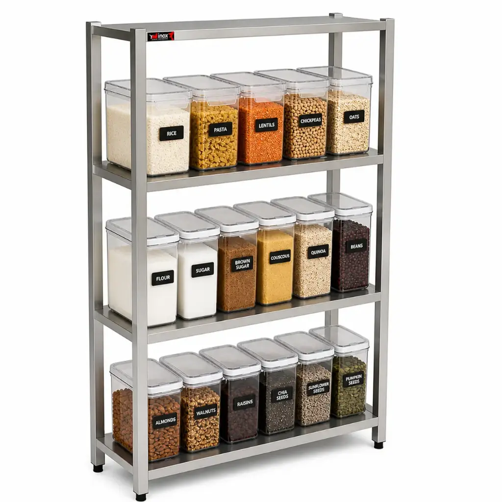 Shelving Unit- Four Stainless steel tiers (Dry Store)
Dims: 1400x400x1800 mm