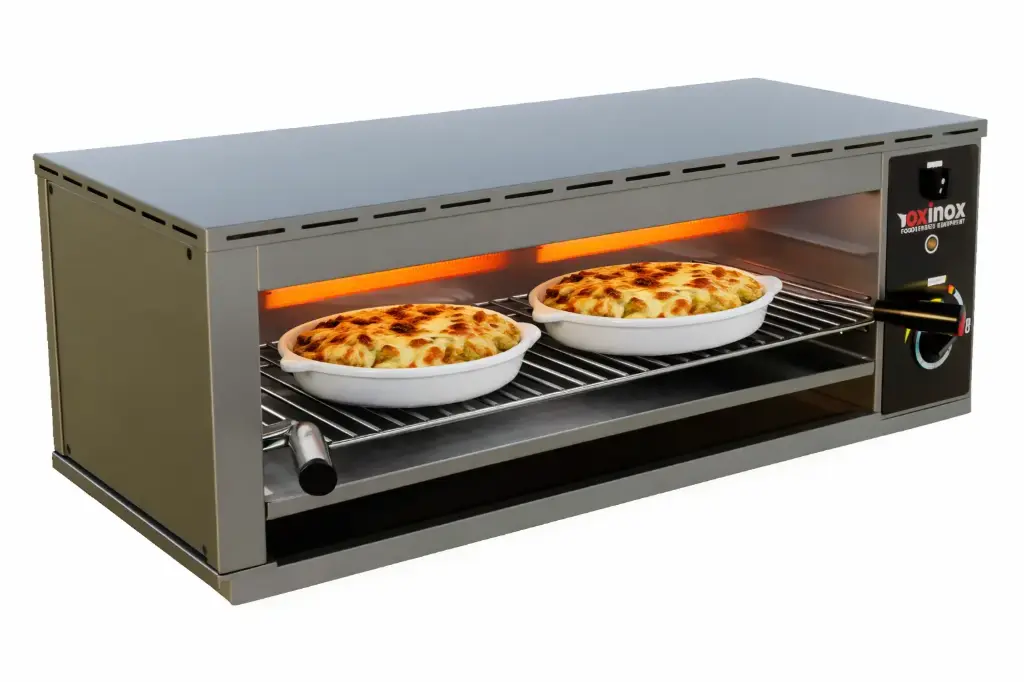 Electric Salamander Fixed Height table top unit or wall-mounted
Dims: 850x390x300mm