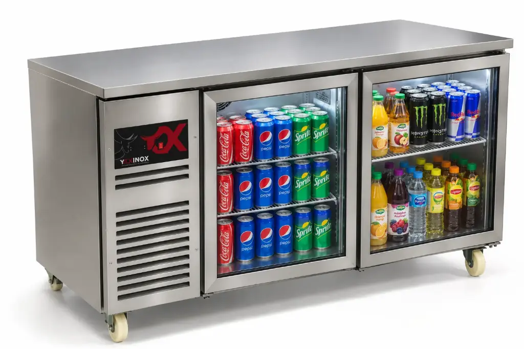 Under Counter Refrigerator two glass doors
Dims: 1500x700x850 mm