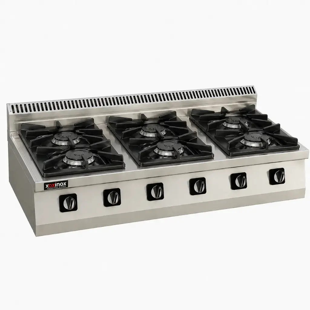 Gas cooker 6 open burners - table top
Dims: 1200x700x250 mm