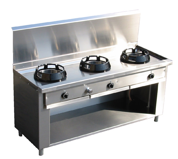 Wok Range Three burner On open cabinet
Dims: 1600x900x850 mm
