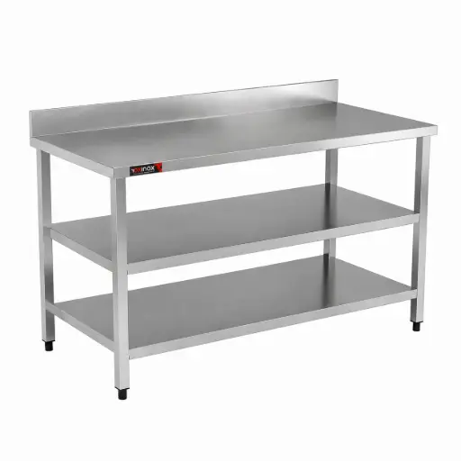 [OFPBT70/1002S] Work table with backsplash  W/ middle and bottom shelf
Dims: 1000x700x850 mm