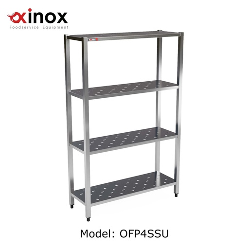 [ OFP4SSU60-SP115]  Shelving Unit- Four Stainless steel tiers
Dims: 1150x600x1800 mm