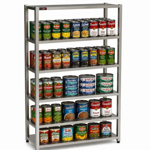 [ OFP5SSU40-SP115]  Shelving Unit- Five Stainless steel tiers
Dims: 1150x400x2000 mm