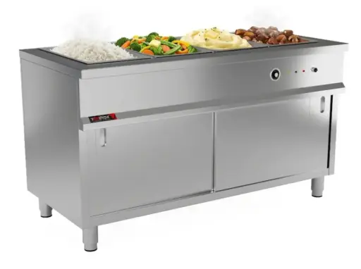 [OC4EBM-150SH] Electric Bain Marie (4 Gn 1/1) with hot cabinet Sliding Doors.
Dimensions (1500x700x850 mm)
