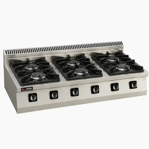 [Oxinox model OC70GC-120CT] Gas cooker 6 open burners - table top
Dims: 1200x700x250 mm