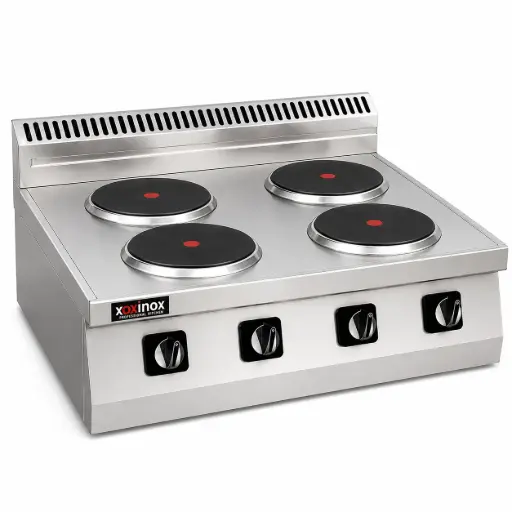 [Oxinox model OC70EC-80CCT10.4] Electric cooker 4 circular hot plate
Dims: 800x700x250 mm