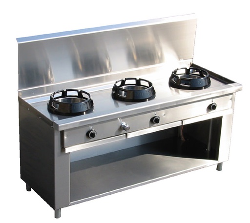 [OC90CW3-160] Wok Range Three burner On open cabinet
Dims: 1600x900x850 mm